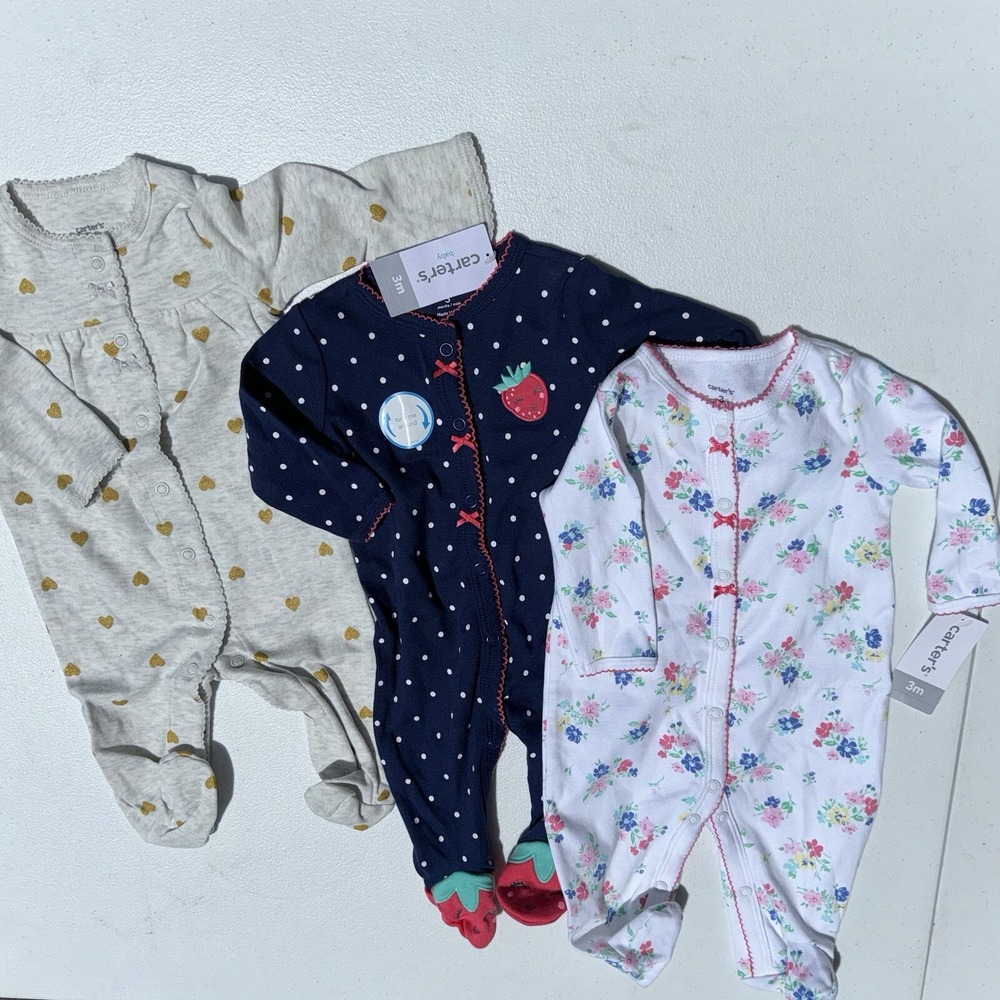 Carter's Baby Girls 3 Months Sleepers Bundle Lot NEW